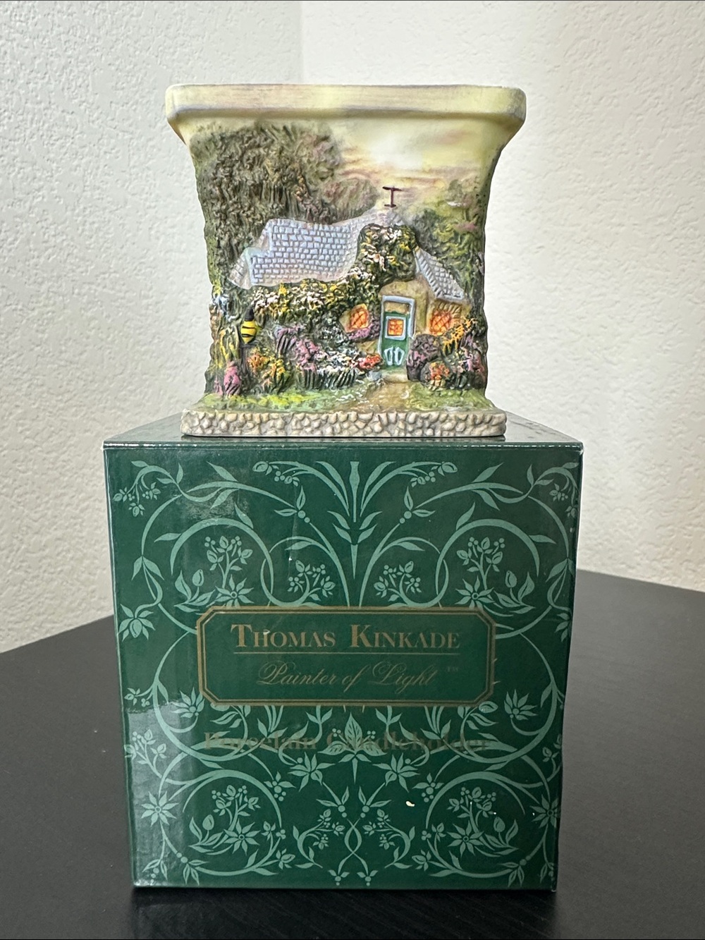 Vintage Thomas Kinkade “Painter of Light” Cottage Porcelain Candle Holder